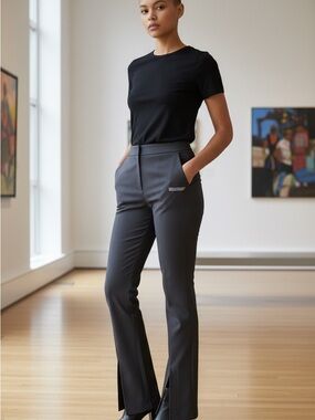 Off-White Black Corporate Tailored pants. Split boot cut.